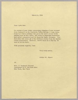 [Letter from Arthur M. Alpert to Lyda Ann Quinn, March 4, 1964]