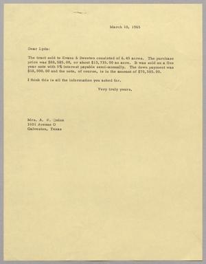 [Letter to Mrs. A. W. Quinn, March 10, 1965]