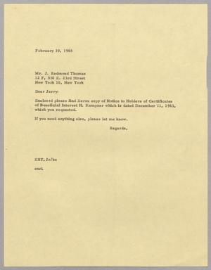 [Letter from Edward Randall Thompson, Jr. to Jerry Redmond Thomas, February 10, 1965]