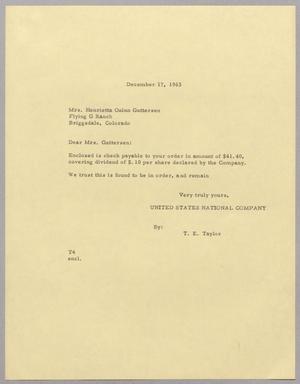 [Letter from T. E. Taylor to Mrs. Henrietta Quinn Gutterson, December 17, 1963]