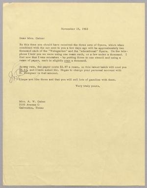 [Letter to Mrs. A. W. Quinn, November 15, 1963]