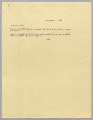[Letter to Mrs. A. W. Quinn, September 17, 1963]