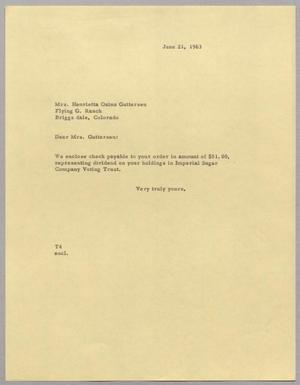 Primary view of object titled '[Letter from T. E. Taylor to Mrs. Henrietta Quinn Gutterson, June 21, 1963]'.