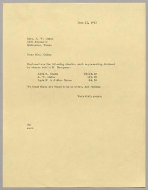 [Letter from T. E. Taylor to Mrs. A. W. Quinn, June 12, 1963]