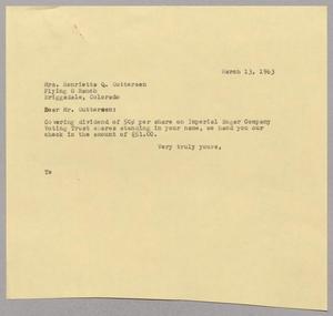 Primary view of object titled '[Letter from T. E. Taylor to Mrs. Henrietta Q. Gutterson, March 13, 1963]'.