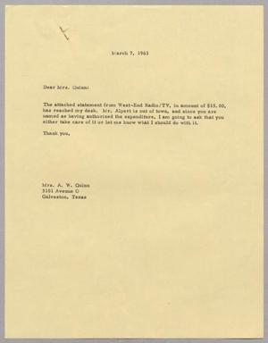 [Letter to Mrs. A. W. Quinn, March 7, 1963]