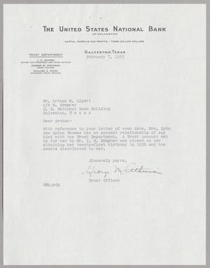 [Letter from George Atkinson to Arthur M. Alpert, February 7, 1963]
