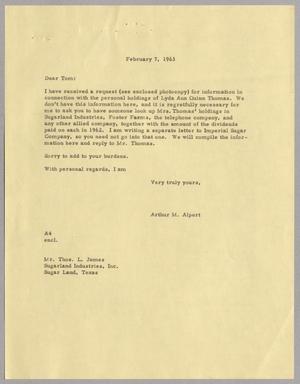 [Letter from Arthur M. Alpert to Thomas Leroy James, February 7, 1963]