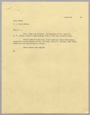 [Letter from Harris Leon Kempner to J. L. Brett Citrus, August 10, 1963]