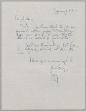 Primary view of object titled '[Handwritten Letter from Jerry Redmond Thomas to Arthur M. Alpert, January 8, 1963]'.