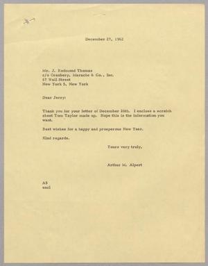 [Letter from Arthur M. Alpert to J. Redmond Thomas, December 27, 1962]