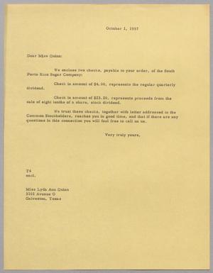 [Letter from T. E. Taylor to Lyda Ann Quinn, October 1, 1957]