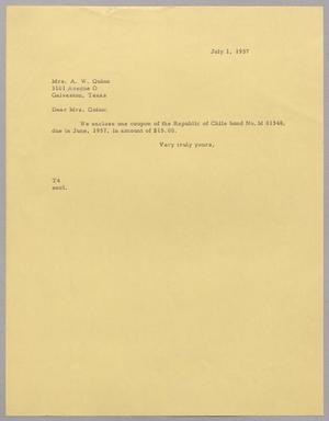 [Letter from T. E. Taylor to Lyda K. Quinn, July 1, 1957]