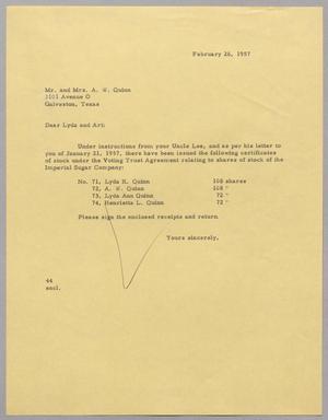 [Letter from A. H. Blackshear, Jr. to Mr. and Mrs. A. W. Quinn, February 26, 1957]