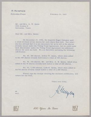 [Letter from A. H. Blackshear, Jr. to Mr. and Mrs. A. W. Quinn, February 23, 1957]