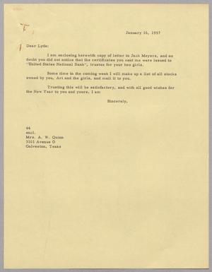 [Letter from A. H. Blackshear, Jr. to Lyda Quinn, January 16, 1957]