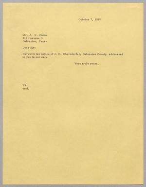 Primary view of object titled '[Letter from T. E. Taylor to A. W. Quinn, October 7, 1959]'.