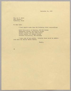[Letter from I. H. Kempner to Mrs. A. W. Quinn, September 21, 1959]