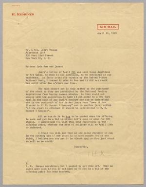 [Letter from I. H. Kempner to Mr. and Mrs. Jerry Thomas, April 10, 1959]