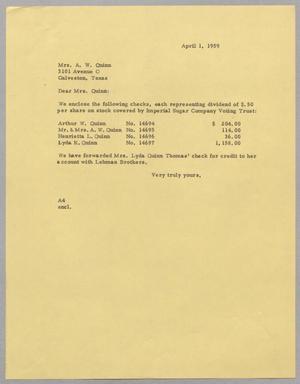 [Letter from Arthur M. Alpert to Mrs. A. W. Quinn, April 1, 1959]