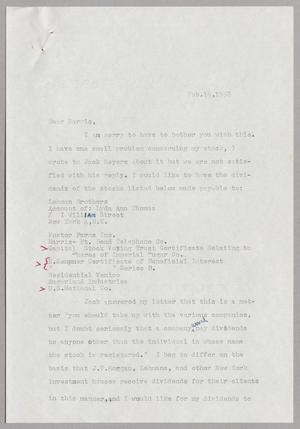 [Letter from Lyda Ann Kempner to Harris Leon Kempner, February 16, 1958]