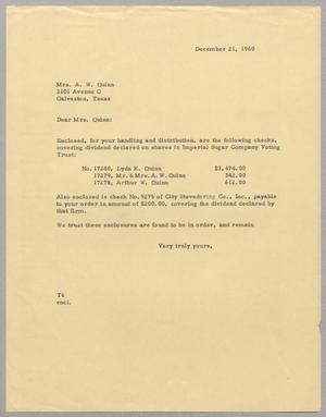 [Letter from T. E. Taylor to Mrs. A. W. Quinn, December 21, 1960]