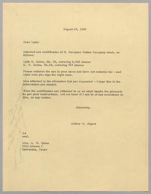 [Letter from Arthur M. Alpert to Mrs. A. W. Quinn, August 25, 1960]