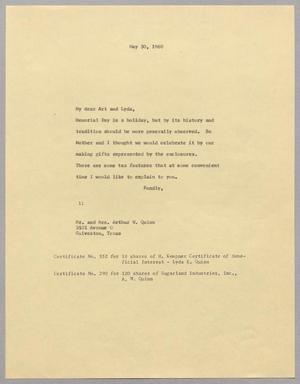 [Letter from I. H. Kempner to Mr. and Mrs. A. W. Quinn, May 30, 1960]