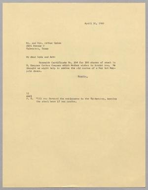[Letter from I. H. Kempner to Mr. and Mrs. Arthur Quinn, April 30, 1960]