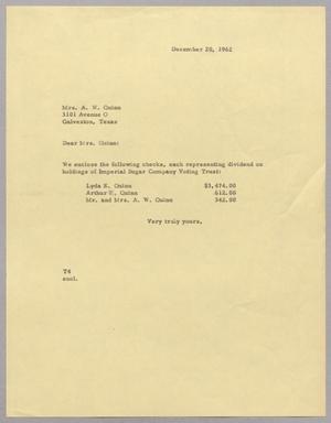 [Letter from T. E. Taylor to Mrs. A. W. Quinn, December 20, 1962]