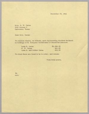 [Letter from T. E. Taylor to Mrs. A. W. Quinn, December 19, 1962]