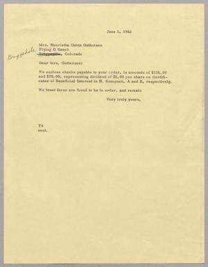 [Letter from T. E. Taylor to Henrietta Quinn Guttersen, June 5, 1962]