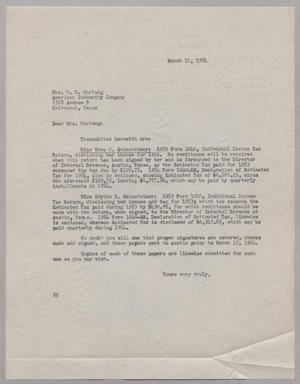 [Letter from R. I. Mehan to Mrs. N. D. Hartung, March 11, 1954]