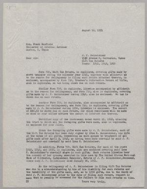 [Letter from R. I. Mehan to Hon. Frank Scofield, August 10, 1951]