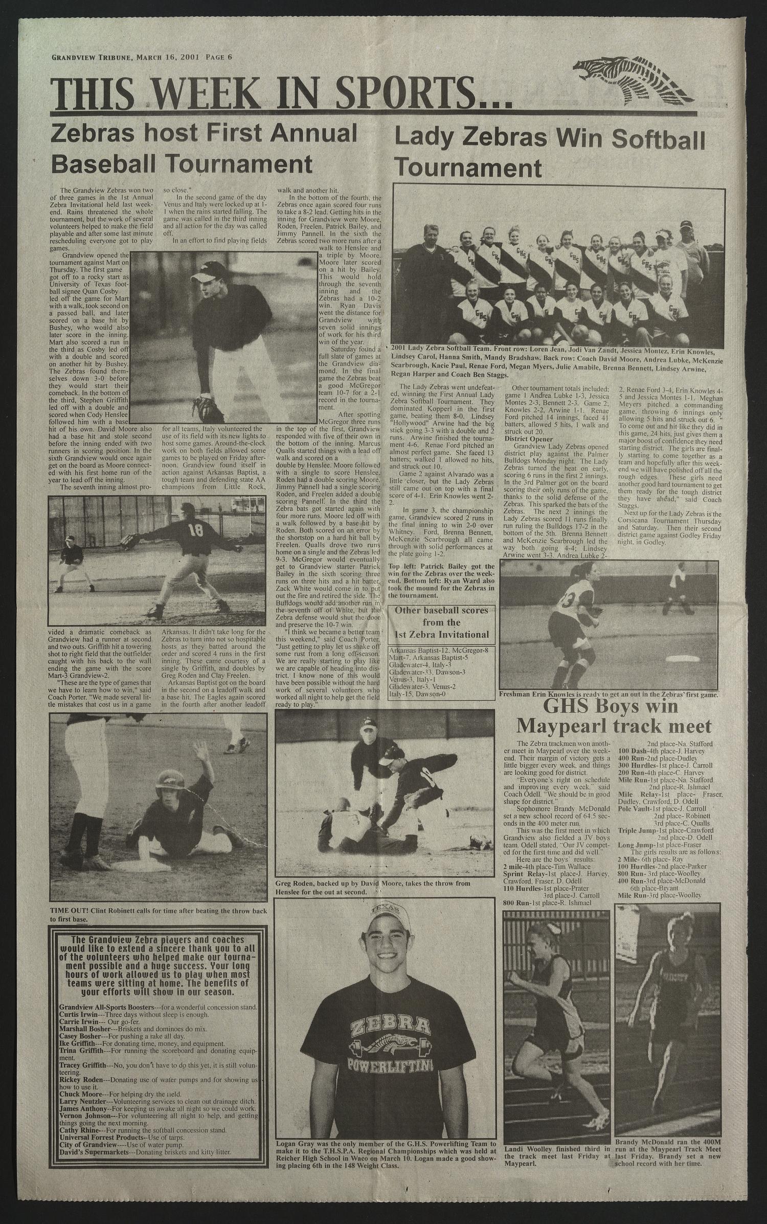 Grandview Tribune (Grandview, Tex.), Vol. 106, No. 30, Ed. 1 Friday, March 16, 2001
                                                
                                                    [Sequence #]: 6 of 10
                                                