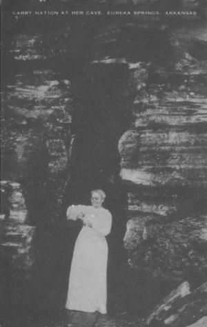 Primary view of object titled 'Carry Nation at her Cave in Eureka Springs, Arkansas.'.