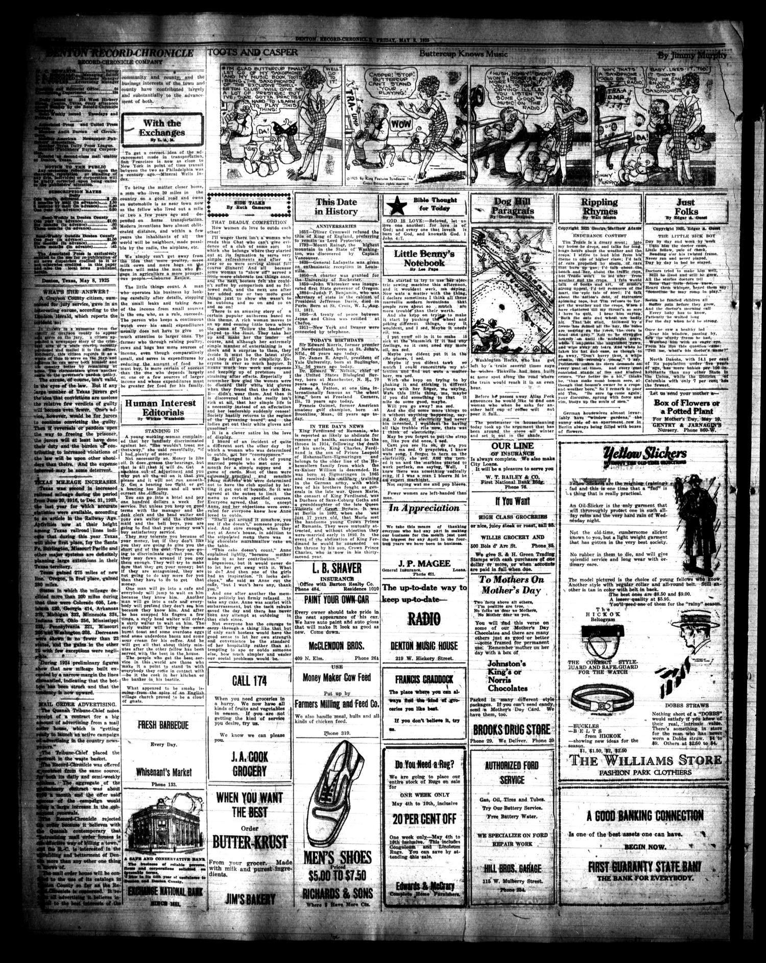 Denton Record-Chronicle (Denton, Tex.), Vol. 24, No. 229, Ed. 1 Friday, May 8, 1925
                                                
                                                    [Sequence #]: 2 of 8
                                                