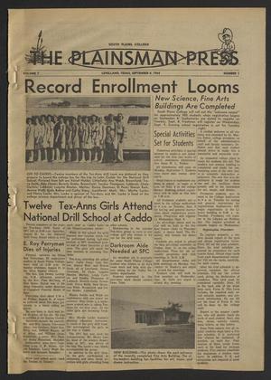 The Plainsman Press (Levelland, Tex.), Vol. 7, No. 1, Ed. 1 Tuesday, September 8, 1964