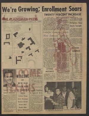 Primary view of object titled 'The Plainsman Press (Levelland, Tex.), Vol. 9, No. 1, Ed. 1 Wednesday, September 21, 1966'.