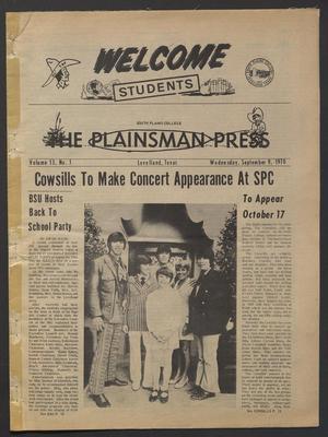 The Plainsman Press (Levelland, Tex.), Vol. 13, No. 1, Ed. 1 Wednesday, September 9, 1970