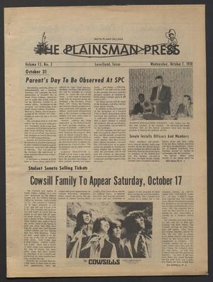 Primary view of object titled 'The Plainsman Press (Levelland, Tex.), Vol. 13, No. 3, Ed. 1 Wednesday, October 7, 1970'.
