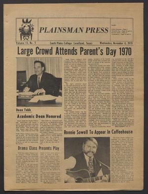 The Plainsman Press (Levelland, Tex.), Vol. 13, No. 5, Ed. 1 Wednesday, November 4, 1970