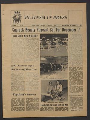 Primary view of object titled 'The Plainsman Press (Levelland, Tex.), Vol. 13, No. 6, Ed. 1 Wednesday, November 18, 1970'.