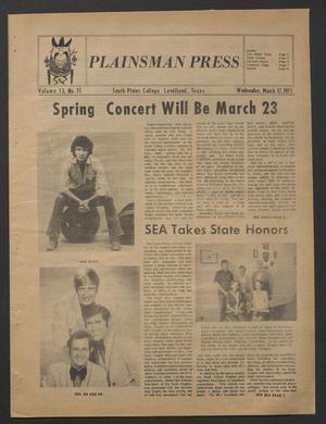 Primary view of object titled 'Plainsman Press (Levelland, Tex.), Vol. 13, No. 11, Ed. 1 Wednesday, March 17, 1971'.