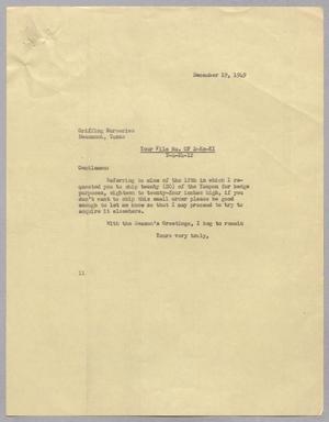 [Letter from I. H. Kempner to Griffing Nurseries, December 19, 1949]