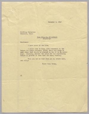 [Letter from I. H. Kempner to Griffing Nurseries, December 2, 1949]