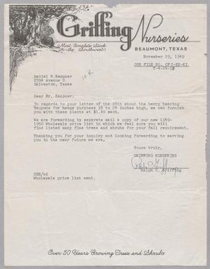 [Letter from Griffing Nurseries to Daniel W. Kempner, November 29, 1949]