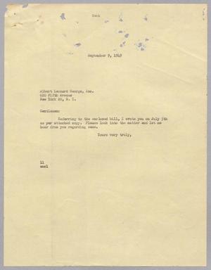 [Letter from Isaac Herbert Kempner to Albert Leonard George, Inc., September 9, 1949]
