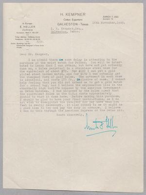 [Letter from E. Heller to I. H. Kempner, November 16, 1949]