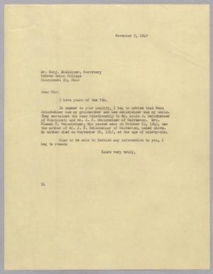 [Letter from I. H. Kempner to Mr. Benjamin Mielziner, November 9, 1949]